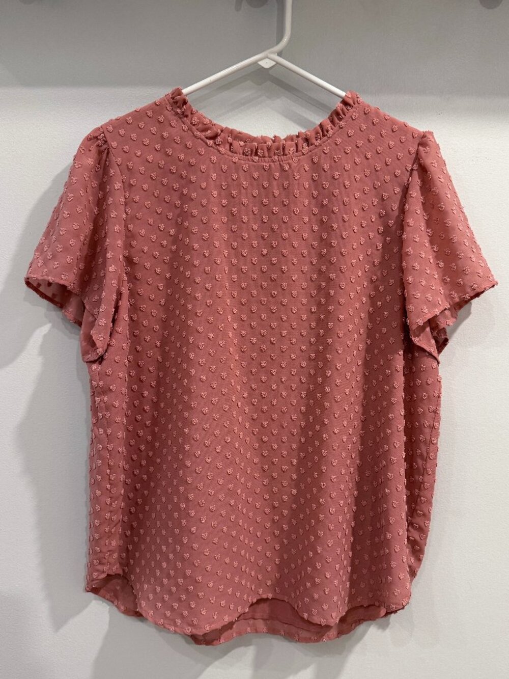 Textured Heart Dusty Pink Short Sleeve Blouse Top - LOFT - Size XL